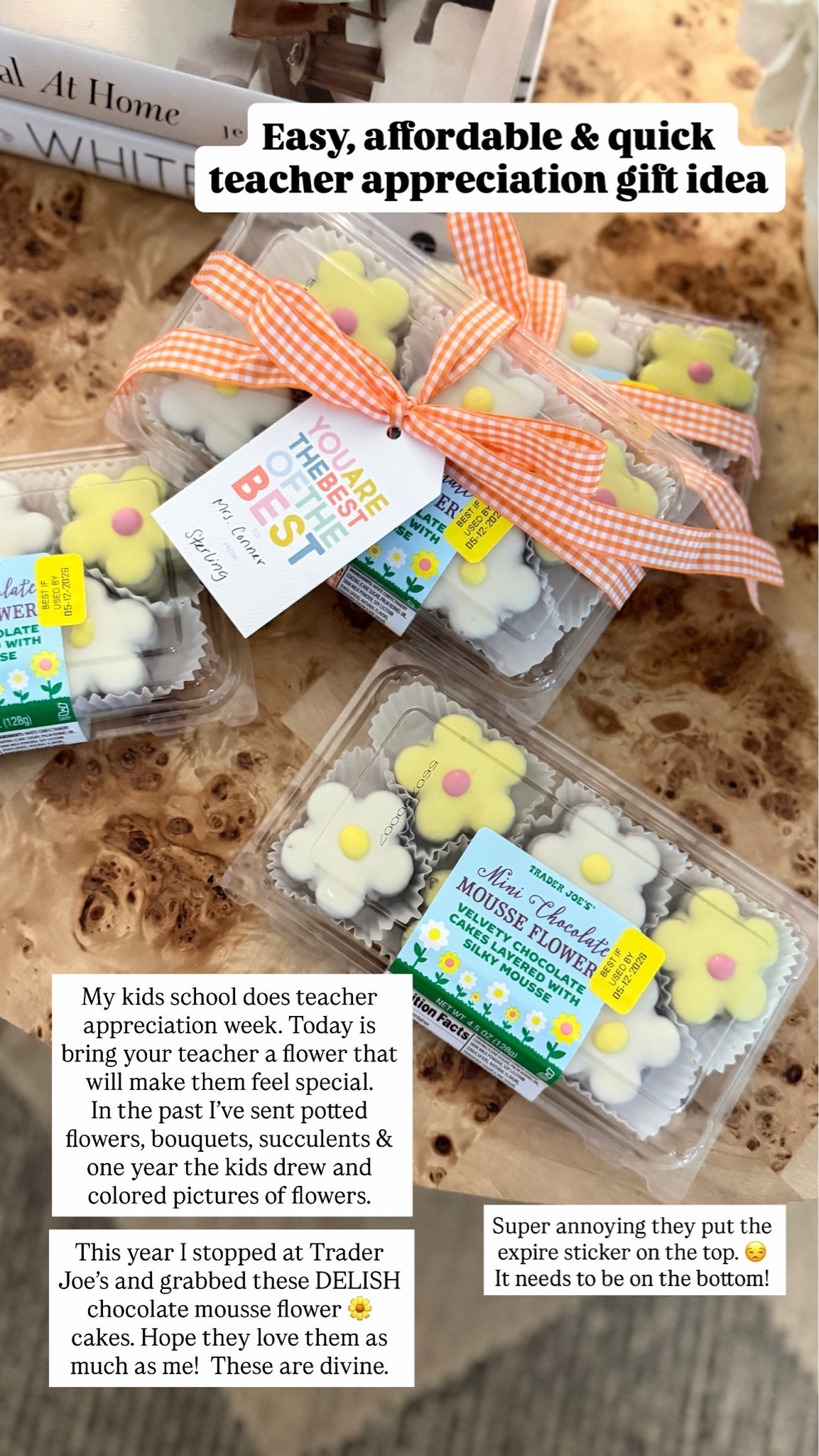 Teacher Appreciation Gift 🌼

Trader Joe’s chocolate mousse cakes are ELITE!

#LTKmomlife #LTKMothersDay #LTKdayinmylife