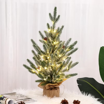 24 Inch Artificial Small Christmas Tree, 2 Ft Prelit Table Top Christmas Tree Mini Frosted Pine Tree | Target