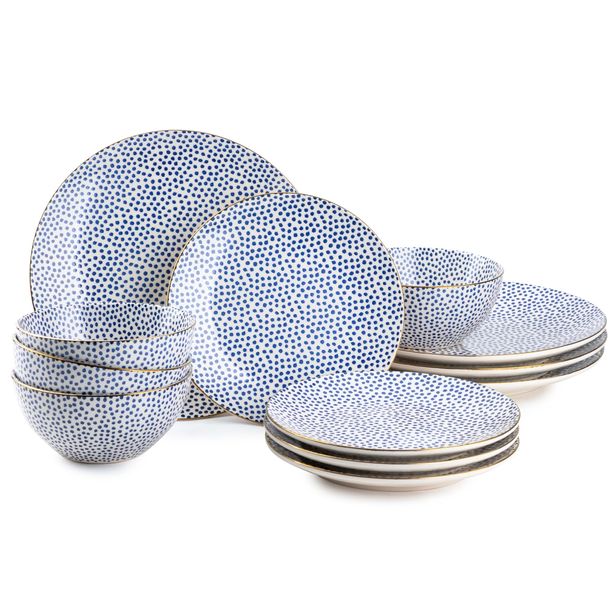 Thyme & Table Dot 12-Piece Ceramic Dinnerware Set Blue | Walmart (US)