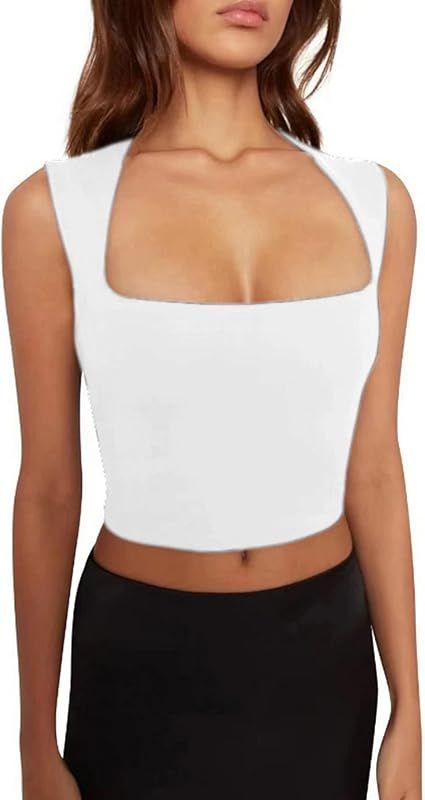 Remidoo Women's Square Neck Tank Sleeveless Solid Fitted Basic Crop Cami Top | Amazon (US)