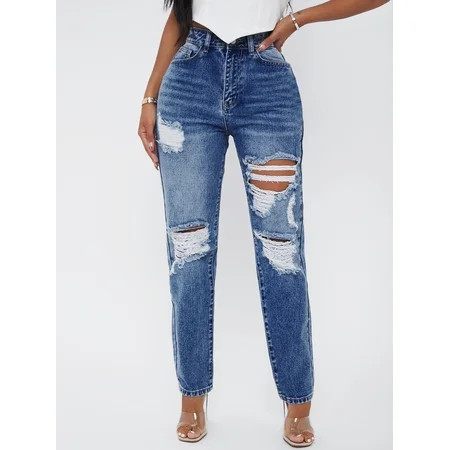 Women s SXY High Waist Ripped Mom Jeans 5912W64833 | Walmart (US)
