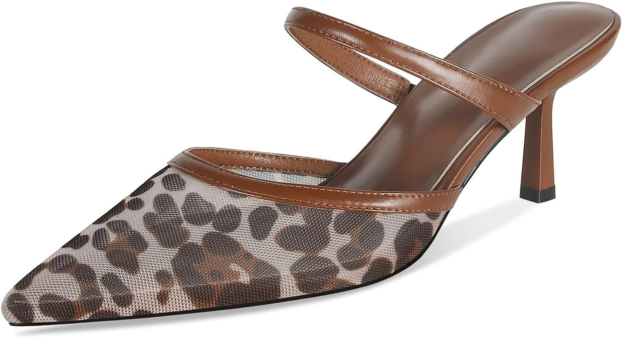 Mesh Kitten Heels Mules for Women Pointed Closed Toe Dressy Sexy Strappy Slip on Stiletto Low Hee... | Amazon (US)