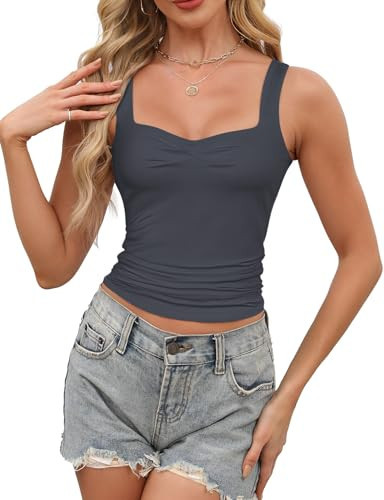 AURUZA Going Out Tops for Women Trendy, Backless Sleeveless Tank Top, Women Sweetheart Neckline Double Lined Cute Summer Tops (Grey, Small) | Amazon (US)