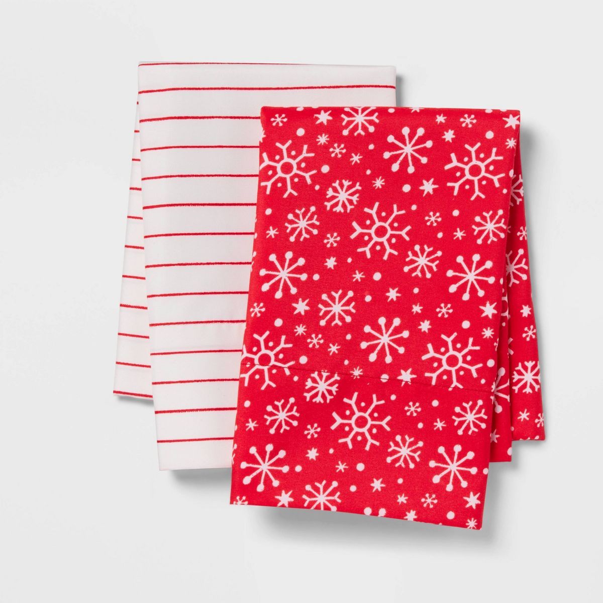2pk Standard Holiday Pillowcase Set Snowflakes and Stripes - Wondershop™ | Target