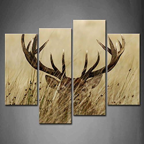 4 Panel Wall Art Deer Stag With Long Antler In The Bushes Painting The Picture Print On Canvas An... | Amazon (US)