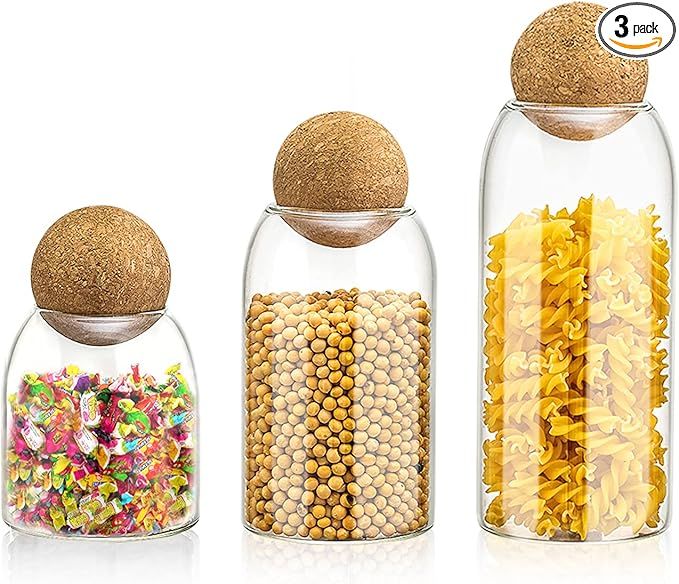 Kitchen Storage Counter Jar Set, Kitchen and Pantry Glass Storage Containers with Wooden Sealing ... | Amazon (US)