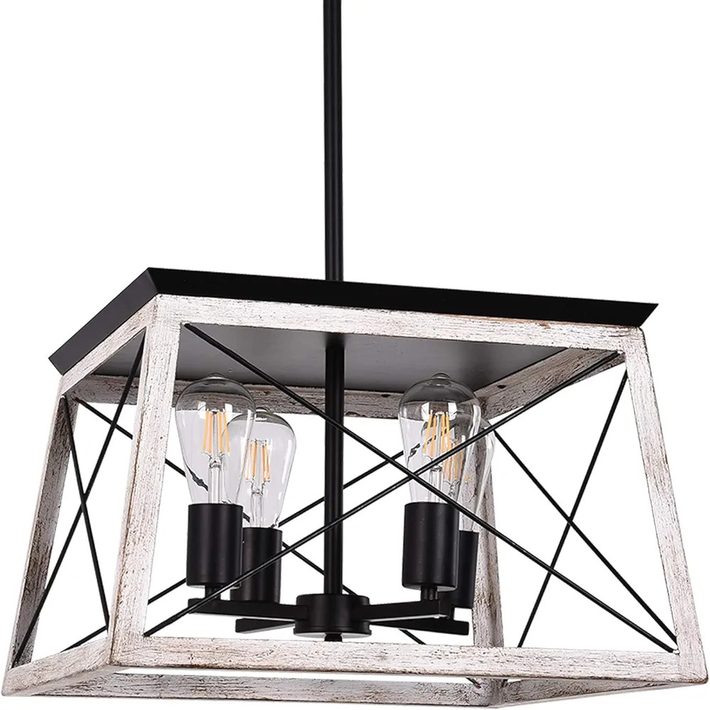 Luupyia Farmhouse Pendant Light Fixture, 4-Lights, Adjustable, Rectangular Rustic Chandeliers Far... | Amazon (US)