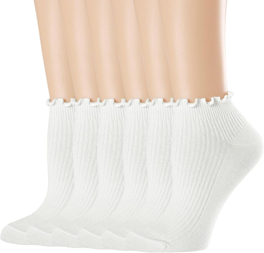Mcool Mary Womens Ankle Ruffle Socks Casual Cotton Frilly Breathable Cute Knit Lettuce Trim No Sh... | Amazon (US)