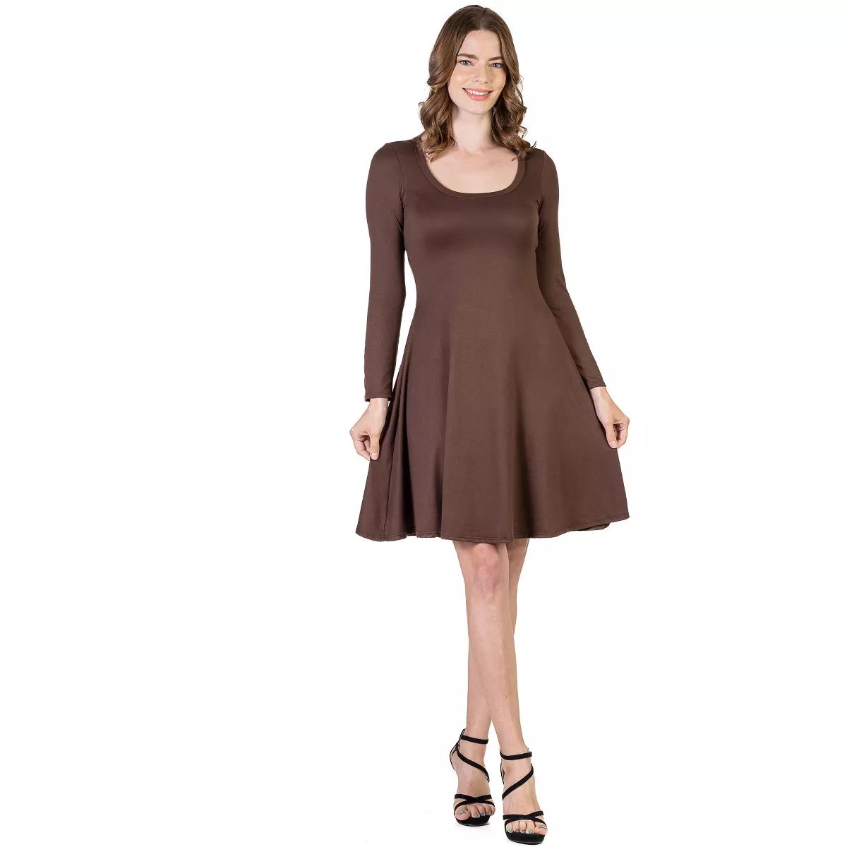 24seven Comfort Apparel Womens Classic Long Sleeve Flared Mini Dress | Target