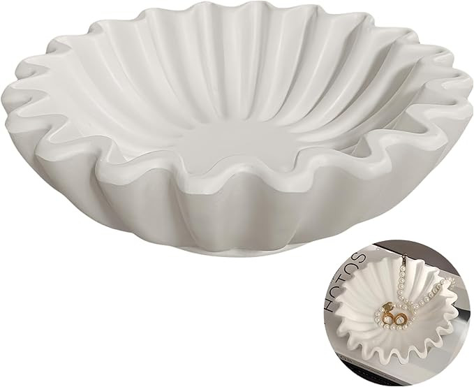 (5.9" W) White Fluted Ruffle Decorative Bowl - Home Decor Accents for Living Room, Coffee Table, ... | Amazon (US)