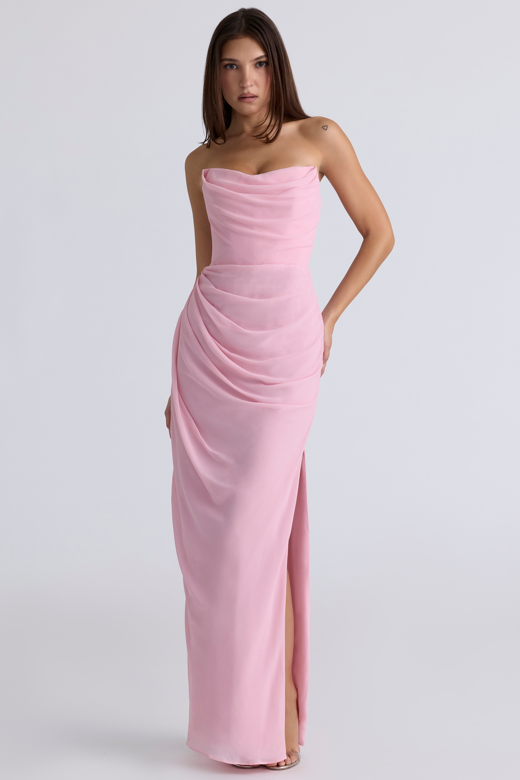 pink quartz georgette strapless gown | House of CB
