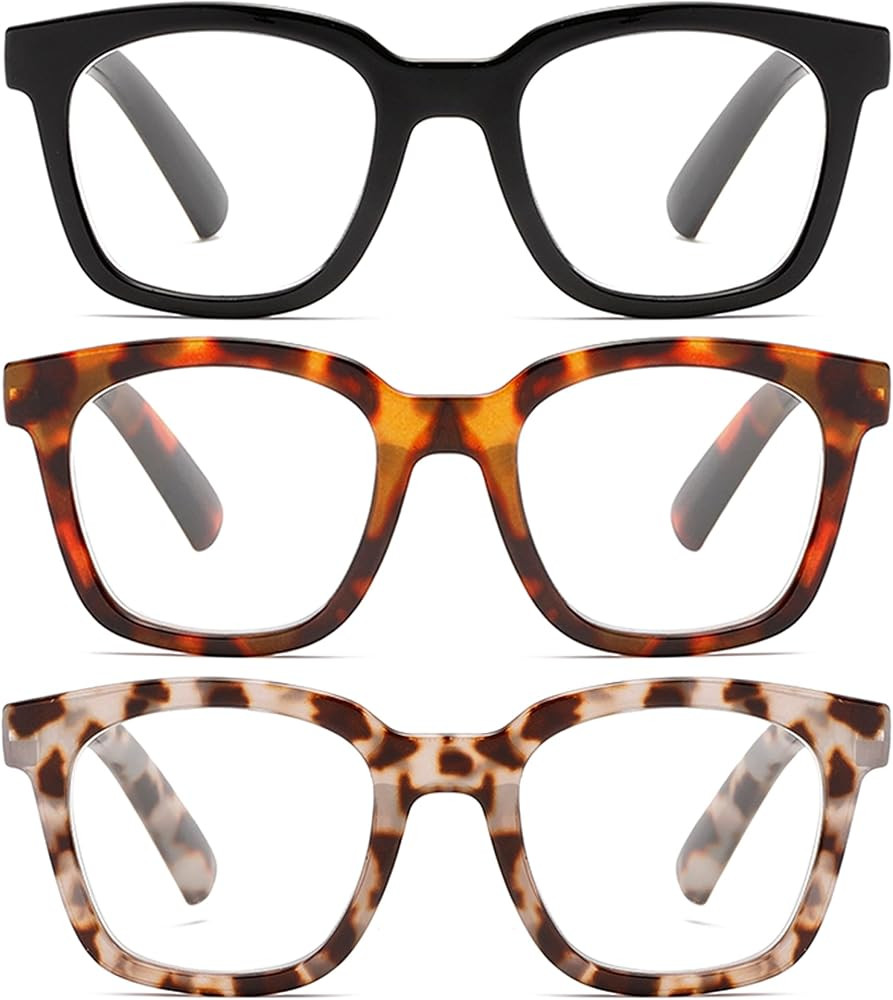 3 Pack Oprah Style Reading Glasses for Women Blue Light Blocking Square Readers, Anti Glare/Eyest... | Amazon (US)