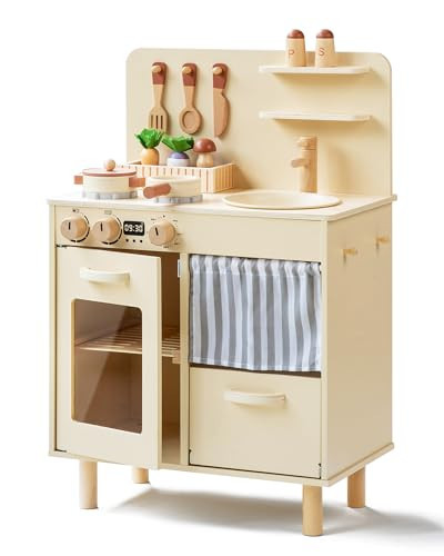 Leeshyah Play Kitchen for Kids, Classic Wooden Kitchen Playset with Food Accessories Set Ideal for Creative Pretend Play, Suitable for Toddlers, Girls & Boys Ages 3+ | Amazon (US)