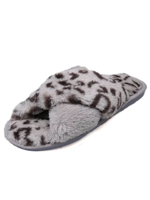 Pccdrv Women's Leopard Print Comfort Warm Peep Toe Flat Slippers Shoes | Walmart (US)