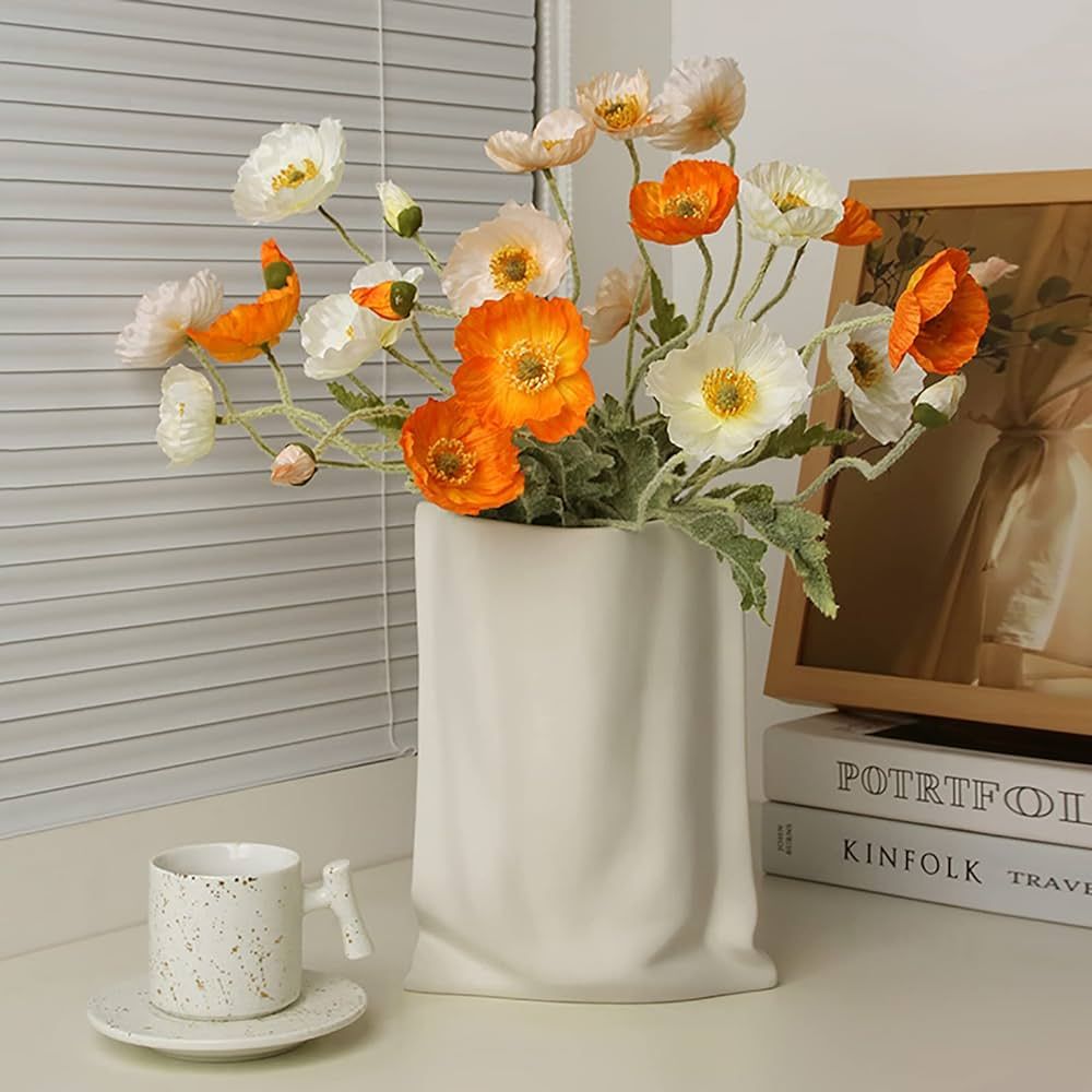 Relexome Ceramic Paper Bag Vase Crinkle Fold Flower Vases, Wabi-Sabi Minimalist Nordic Boho Ins S... | Amazon (US)