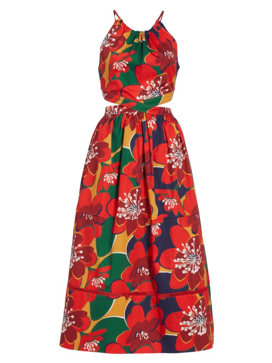 Floral Cut-Out Cotton Midi-Dress | Saks Fifth Avenue