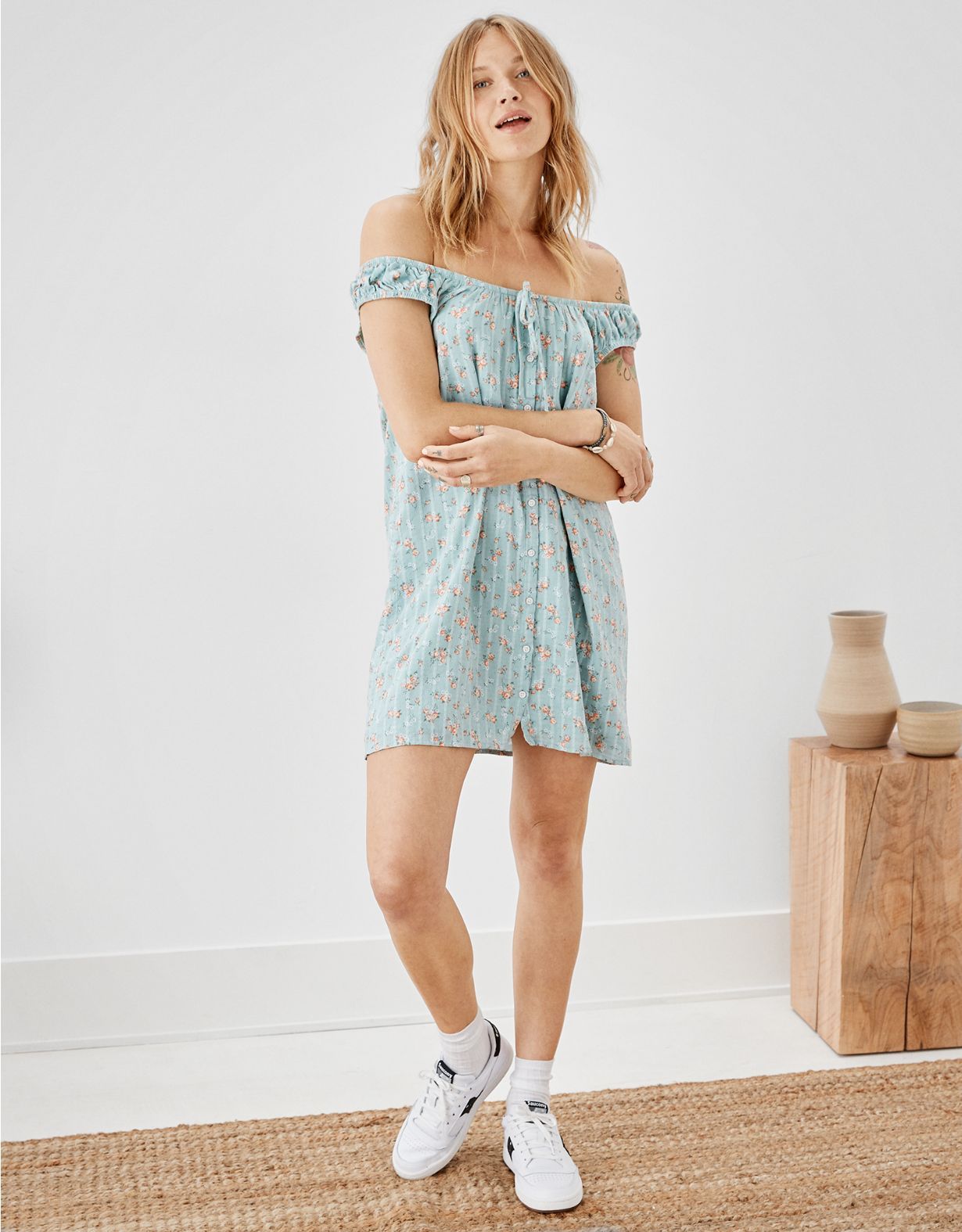 AE Floral Button-Front Mini Dress | American Eagle Outfitters (US & CA)