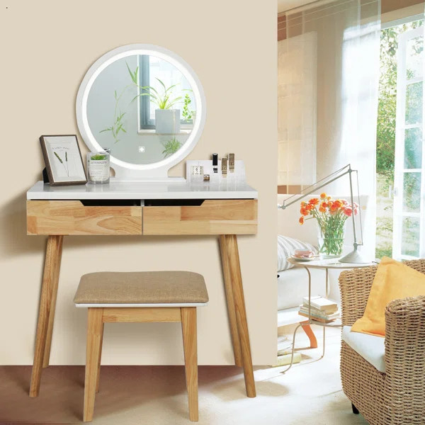 Van Cleef Vanity Set with Stool and Mirror | Wayfair North America