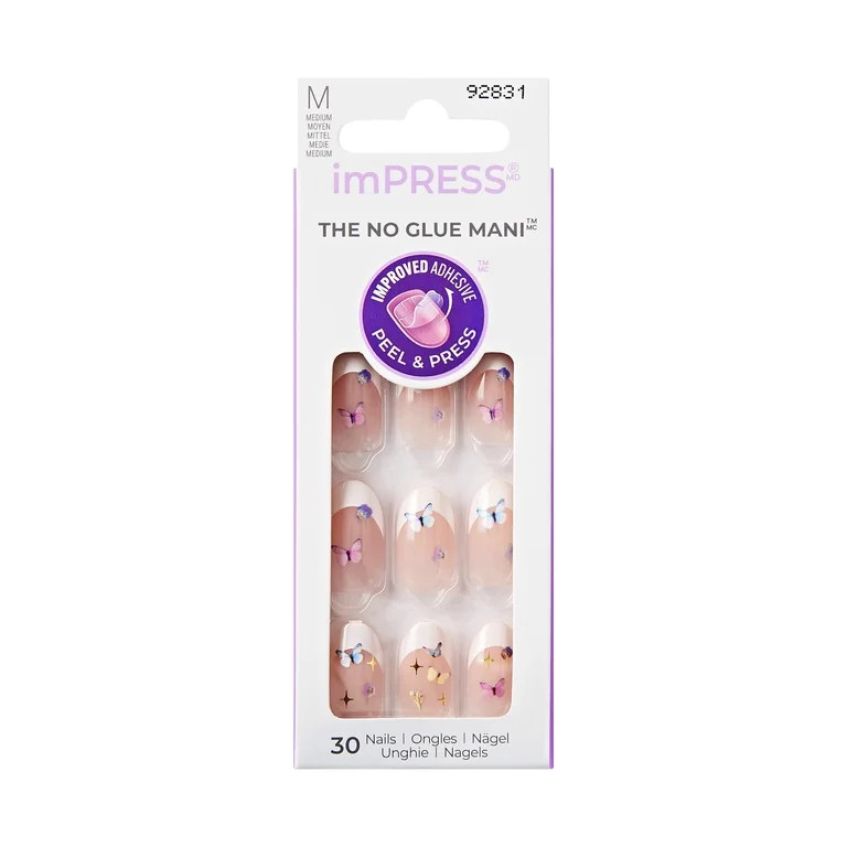 imPRESS Design Press On Nails , No Glue Needed, White, Medium Length, Oval Shape, 30 Ct. | Walmart (US)