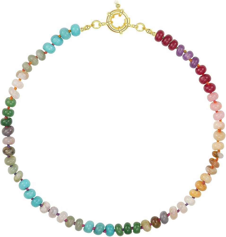 Beaded Gemstone Necklace for Women Boho Colorful Natural Stone Bead Necklaces | Amazon (US)