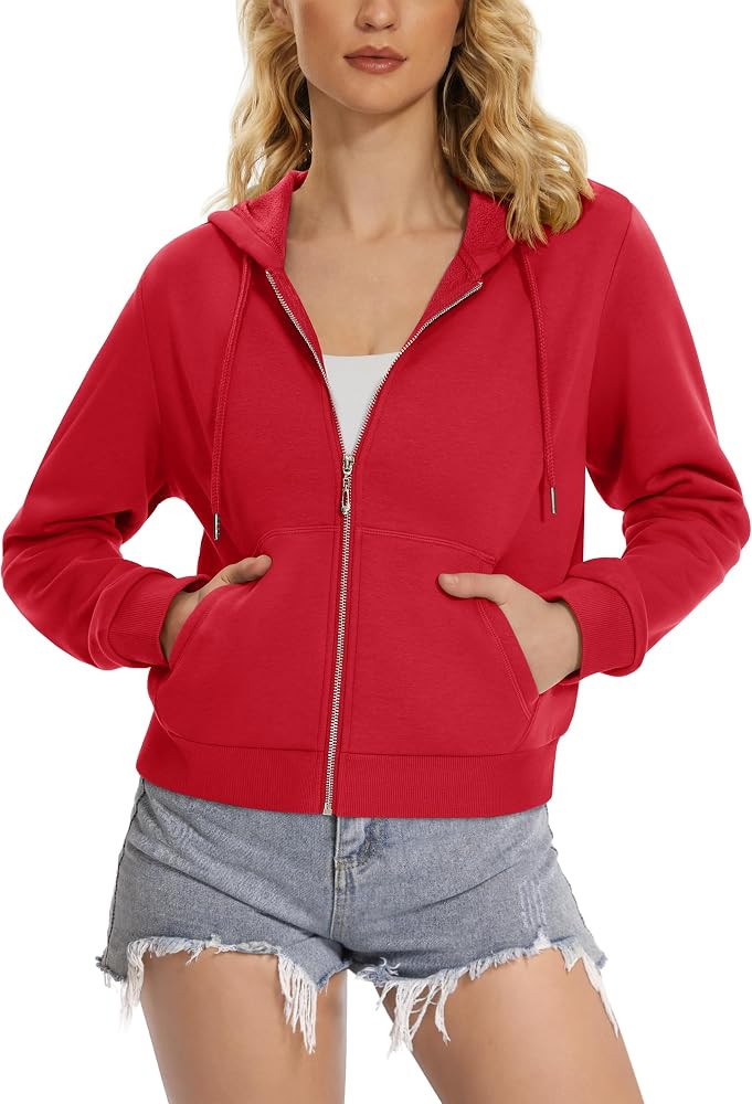 TACVASEN Women's Full Zip Hoodies Fleece Lined Sweatshirts Crop Tops Long Sleeve Jackets with Poc... | Amazon (US)