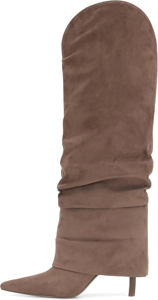 Fold Over Knee High Boots for Women Wide Calf Pointed Toe Tall Boots Stiletto High Heels Long Boo... | Amazon (US)