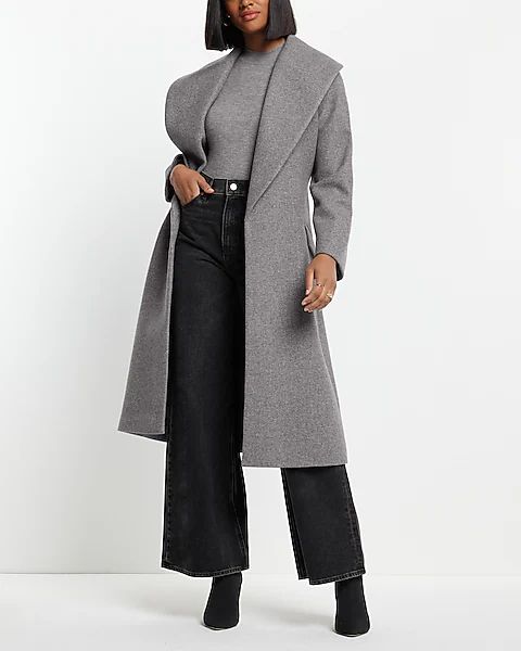 Gray Wool-Blend Shawl Lapel Wrap Coat | Express