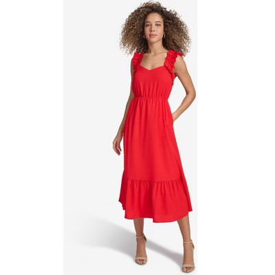 Kensie Womens Solid Midi Dress, mediumred, 2 | Target