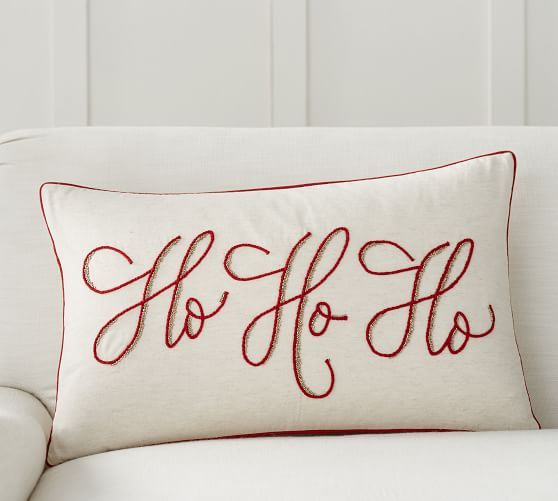 Ho Ho Ho Embroidered Pillow Cover | Pottery Barn (US)