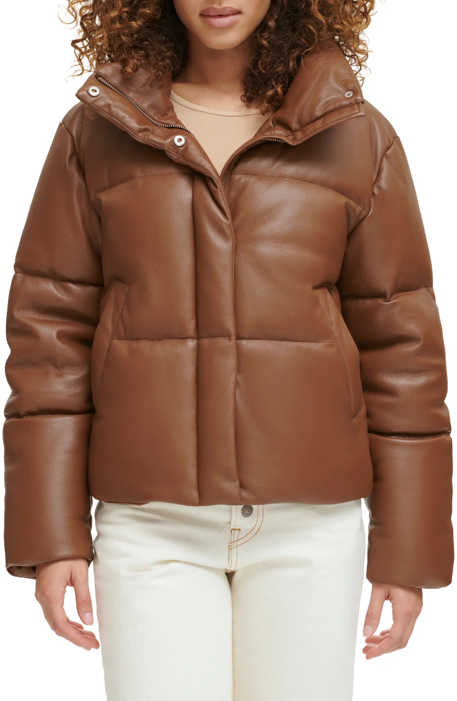 Water Resistant Faux Leather Puffer Jacket | Nordstrom