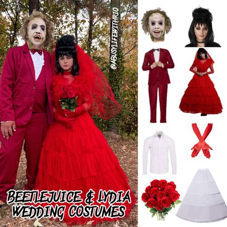 Beetlejuice & Lydia wedding scene Halloween costumes / cosplay! 
I absolutely love how this turned out! The dress doesn’t come with a hoop skirt & it makes ALL THE difference so don’t pass it up!! Now with beetlejuice’s mask, I didn’t care for it much. I think painting the face white & getting some green moss to glue on the face would look much better. We got the mask from spirit of Halloween store 

#LTKHoliday #LTKHalloween #LTKfamily