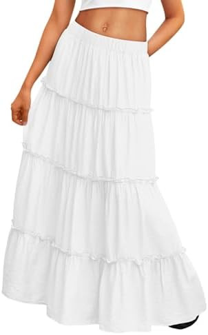 Trendy Queen Vacation Outfits Long Skirts for Women Boho Maxi Skirt Elastic High Waist Dress with... | Amazon (US)