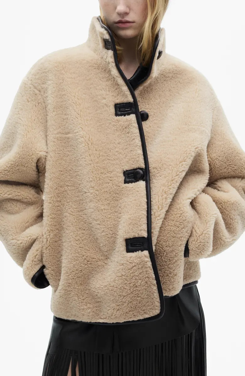 Mozart Faux Leather Trim Faux Shearling Coat | Nordstrom