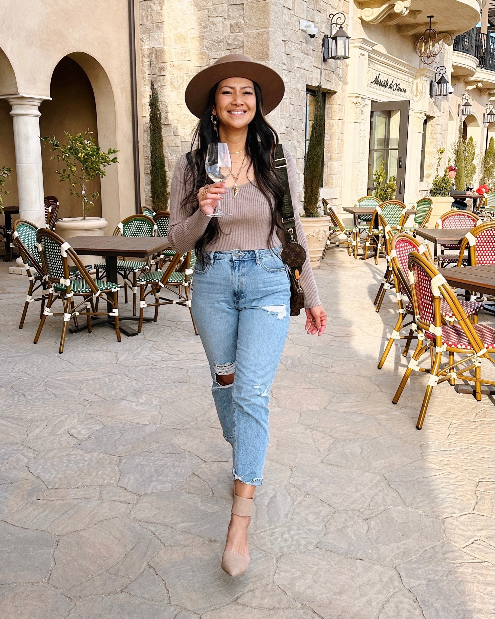 Lack of Color The Mirage Boater, Brown hat is 60% off! Love these VICI high rise straight leg jeans and ribbed knit top is comfortable and warm enough for a winter winery date. // resort wear |vacation outfit | jeans

#LTKsalealert #LTKstyletip #LTKtravel