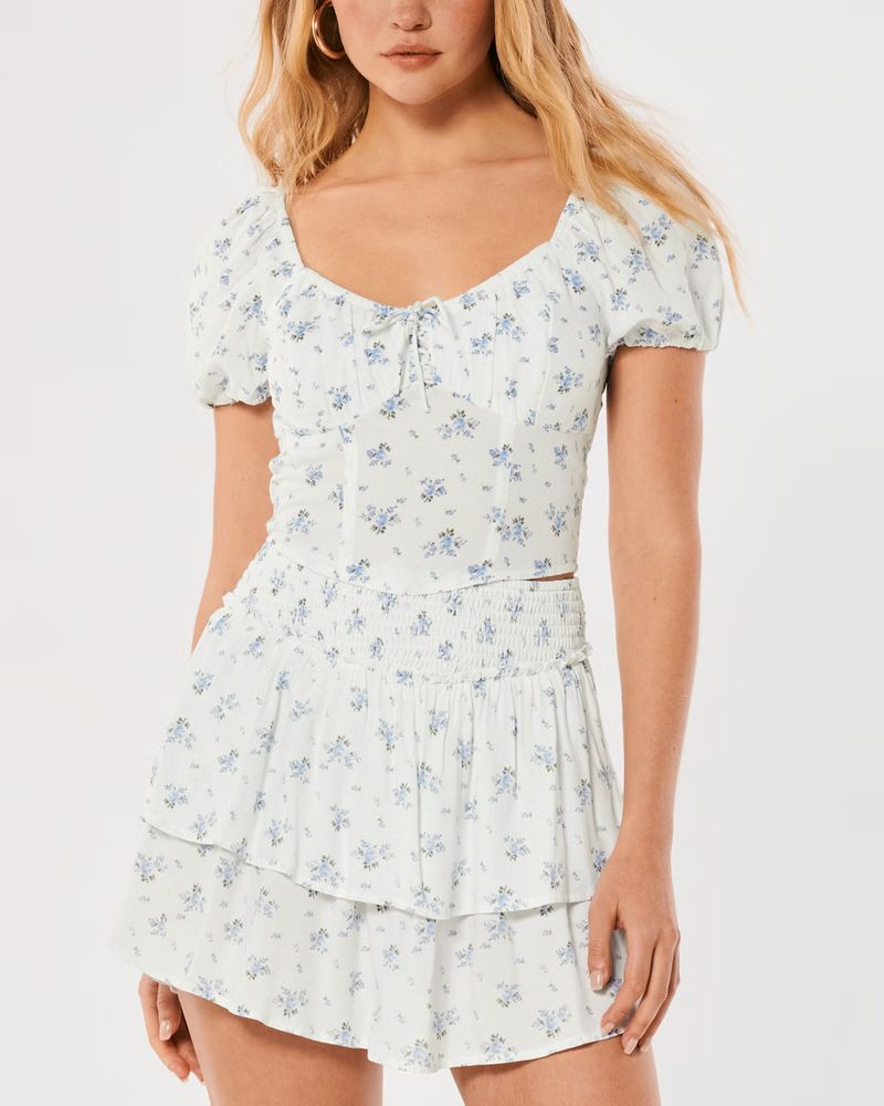 Women's Crop Lace-Up Puff Sleeve Blouse | Women's Matching Sets | HollisterCo.com | Hollister (US)