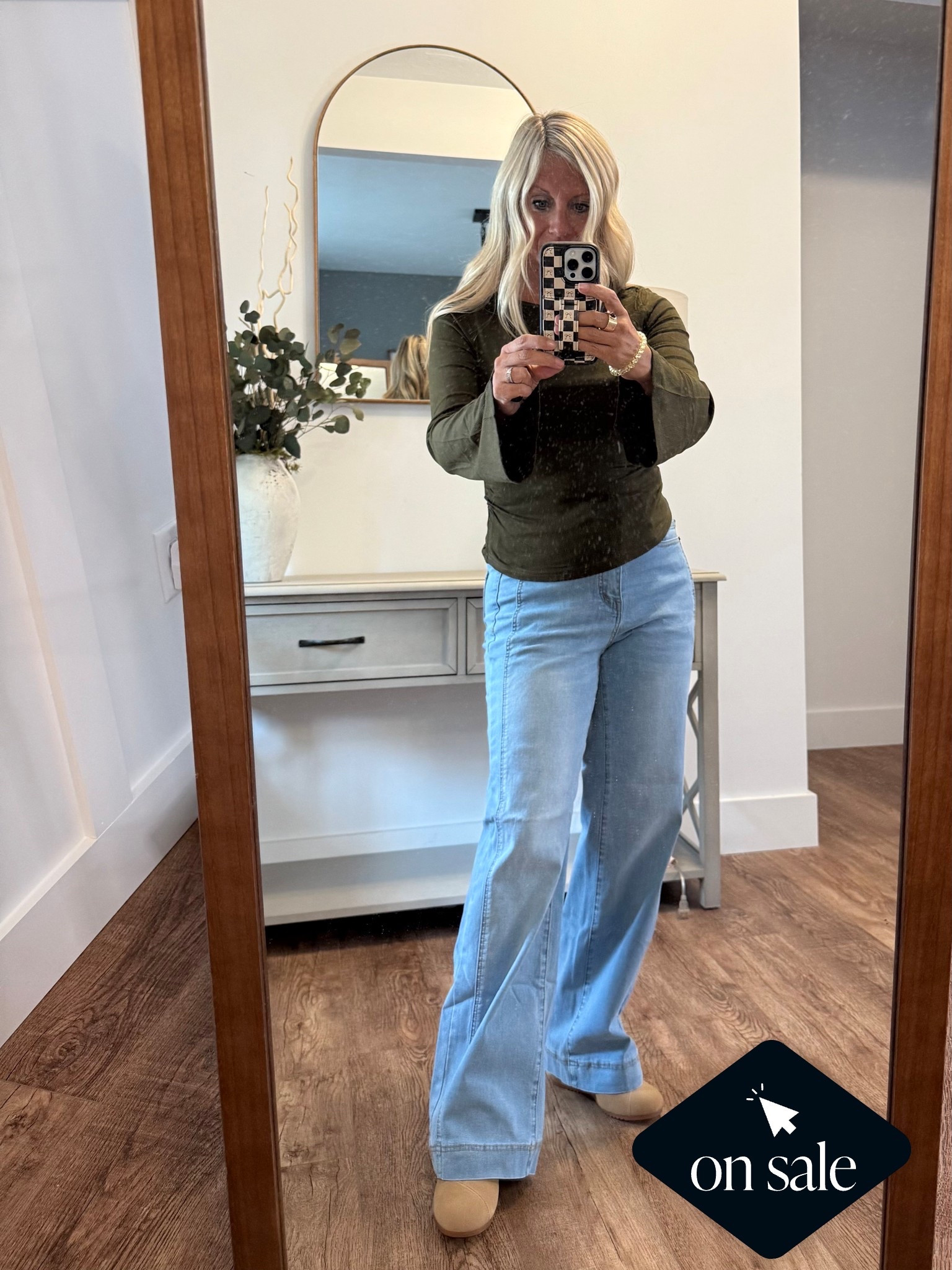 Fall outfit inspo🍂. Shop my wide leg jeans on deal. Fall staples under $30 Yes please!  This olive top + wide-leg denim combo is cozy, chic, and surprisingly wallet-friendly. Click my LTK to grab the pieces before they sell out — deals live now! 🔥🛍️

#LTKShoeCrush #LTKFindsUnder50 #LTKSaleAlert