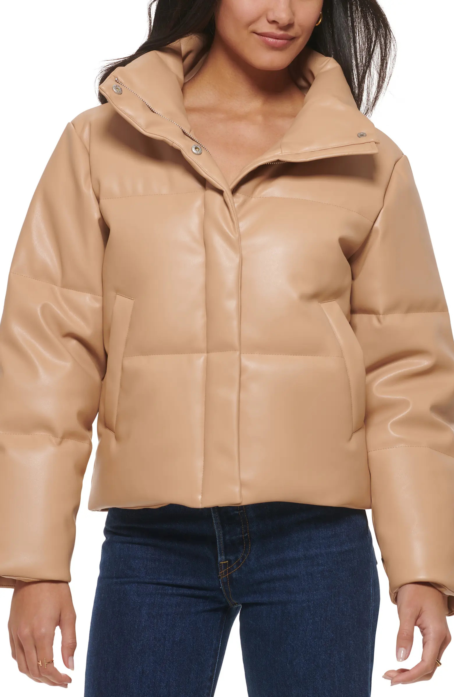 Water Resistant Faux Leather Puffer Jacket | Nordstrom