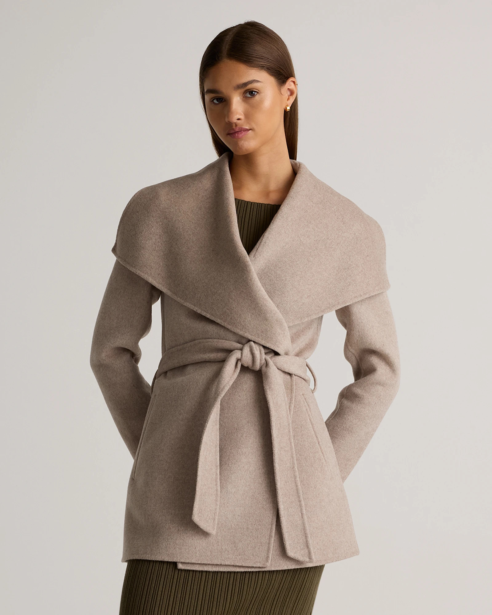 Double-Faced Merino Wool Draped Collar Short Wrap Coat | Quince