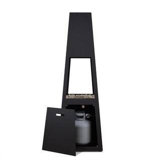 Ferro 70"" Outdoor Metal Chiminea Fire Pit With Hidden Propane Tank in Black | The Home Depot