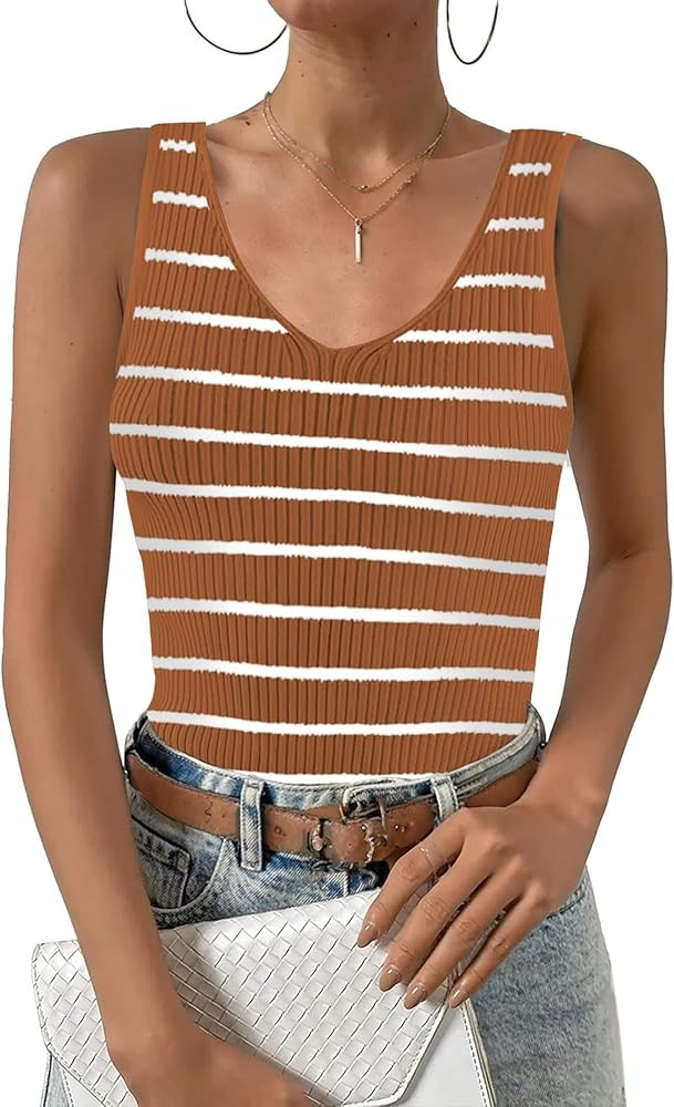 Zeagoo Womens Ribbed Tank Tops 2024 V Neck Slim Fit Knit Sleeveless Shirts Casual Basic Tee | Amazon (US)