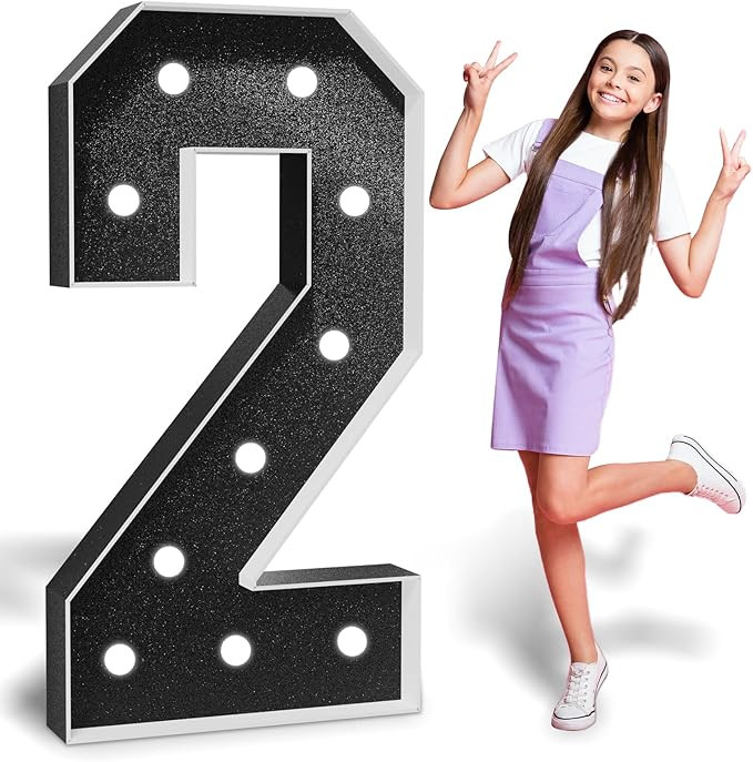 Marquee Numbers Black Party Decoration: 4FT Large Light Up Number 2 for 2nd 20th 21st 22nd Birthd... | Amazon (US)