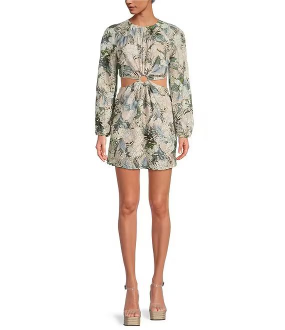 Gianni Bini Tinsley Palm Print Long Sleeve Cut-Out Dress | Dillard's | Dillard's