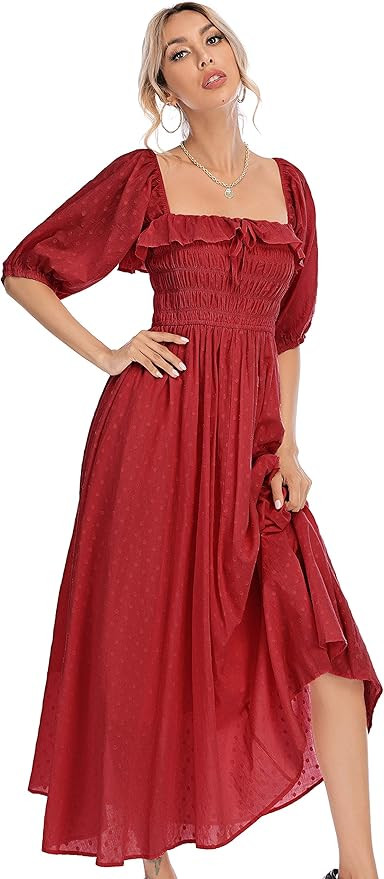 R.Vivimos Women Summer Half Sleeve Cotton Ruffled Vintage Elegant Backless A Line Flowy Long Dres... | Amazon (US)