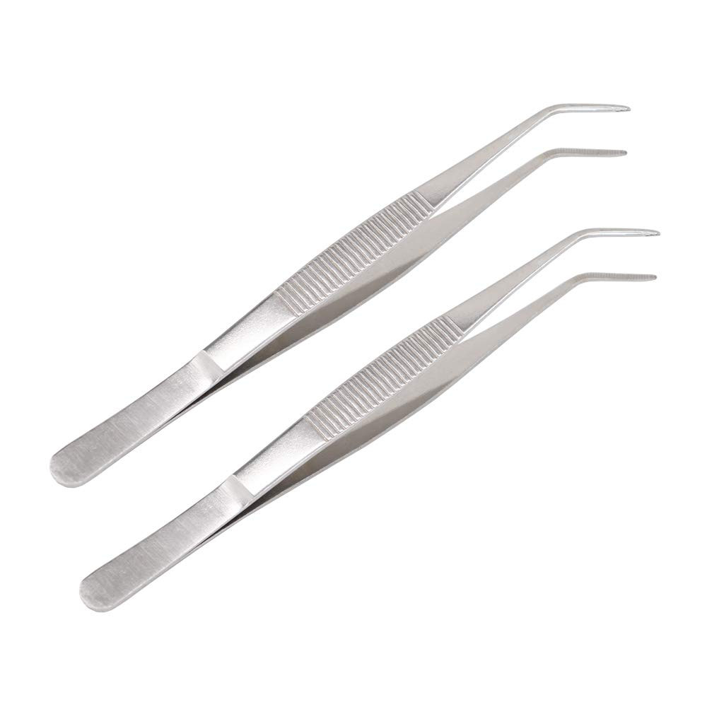 7 Inch Stainless Steel Tweezers with Curved Serrated Tip Multipurpose Forceps for Craft Repairing 2 Pack | Amazon (US)