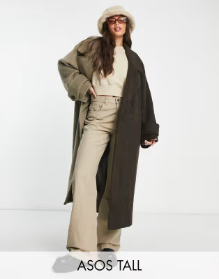 ASOS DESIGN Tall smart half and half oversized coat in stone | ASOS (Global)