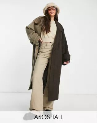 ASOS DESIGN Tall smart half and half oversized coat in stone | ASOS (Global)