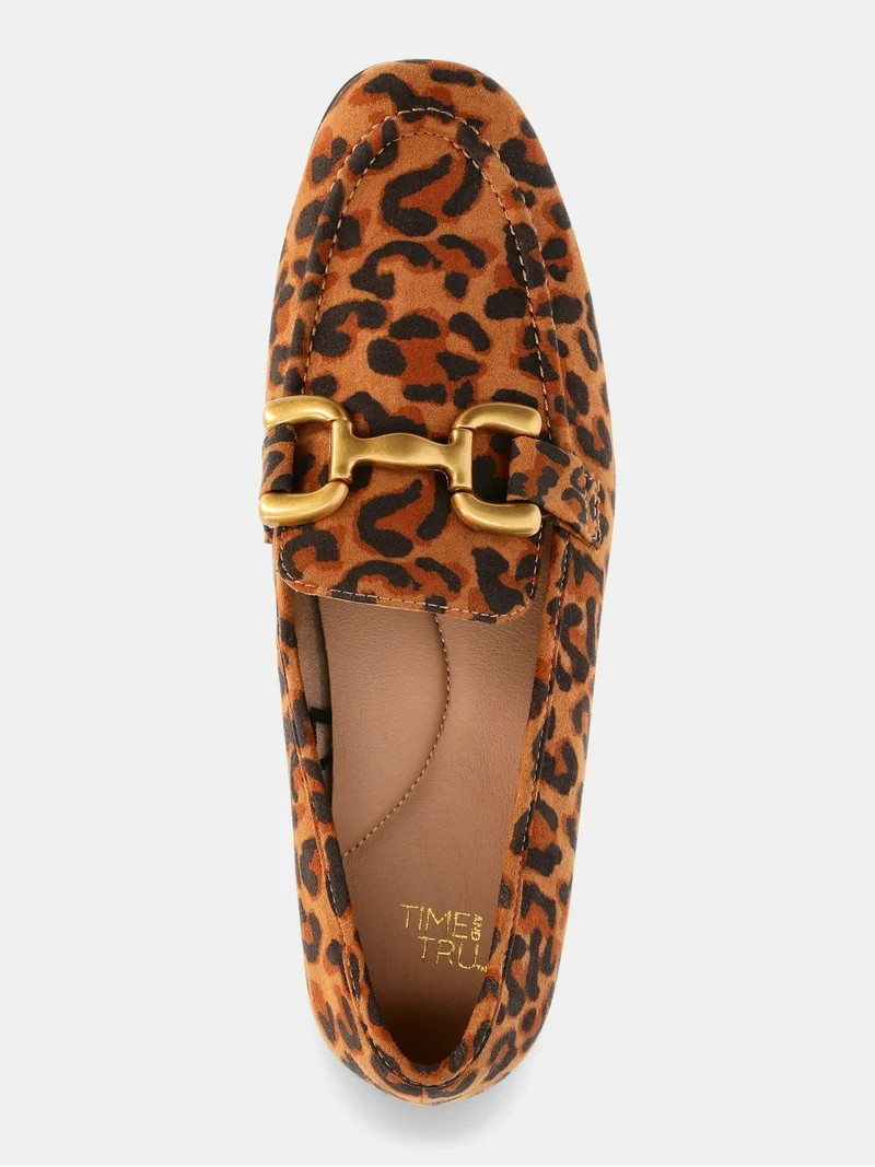 Time and Tru Women's Leopard Faux Suede Loafers with Buckles - Walmart.com | Walmart (US)