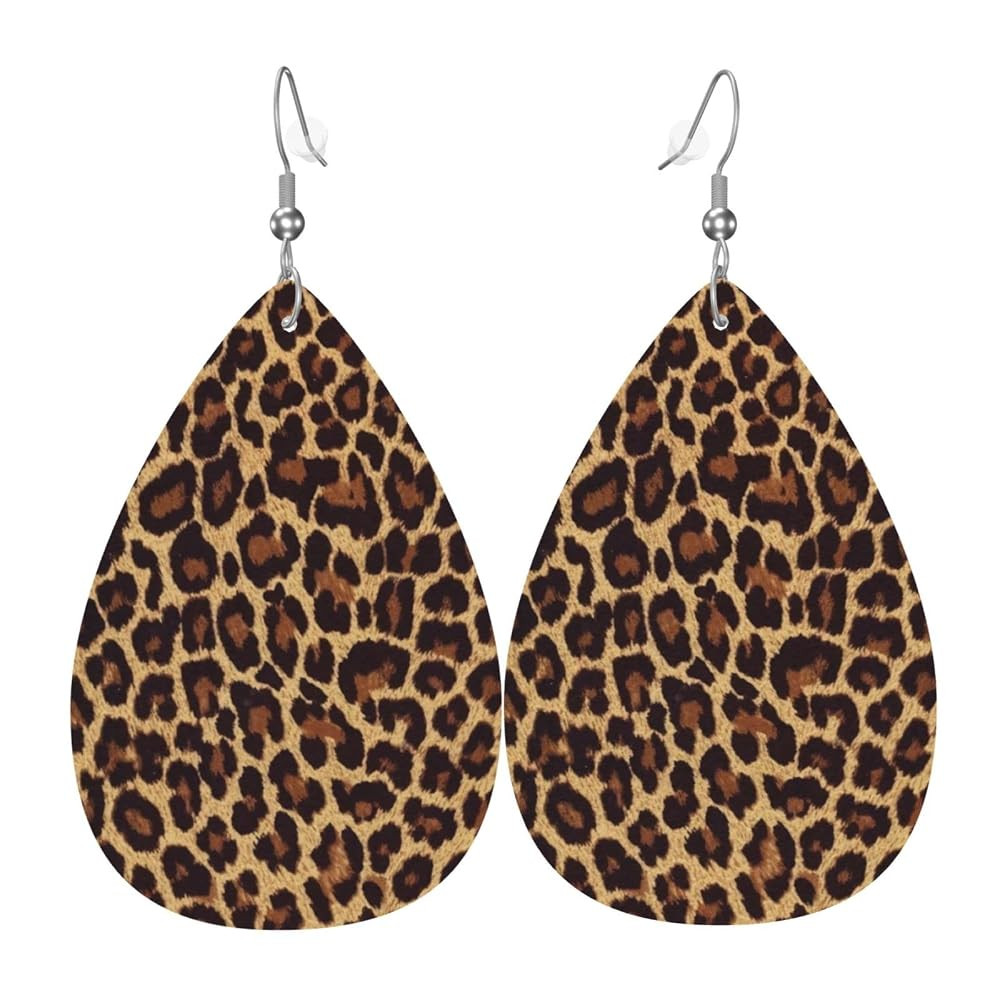 Cool Cheetah Leopard Faux Leather Earrings For Women Dangle Lightweight Teardrop Earrings | Amazon (US)