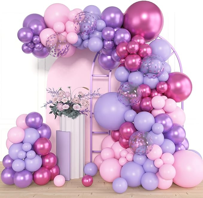 Amandir 153pcs Pink Purple Balloon Garland Arch Kit, Different Sizes 18 12 10 5 inch Pink Purple ... | Amazon (US)