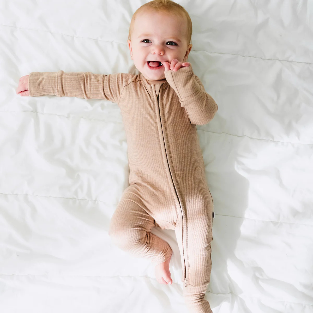 Heather Fawn Ribbed Zippy | Little Sleepies